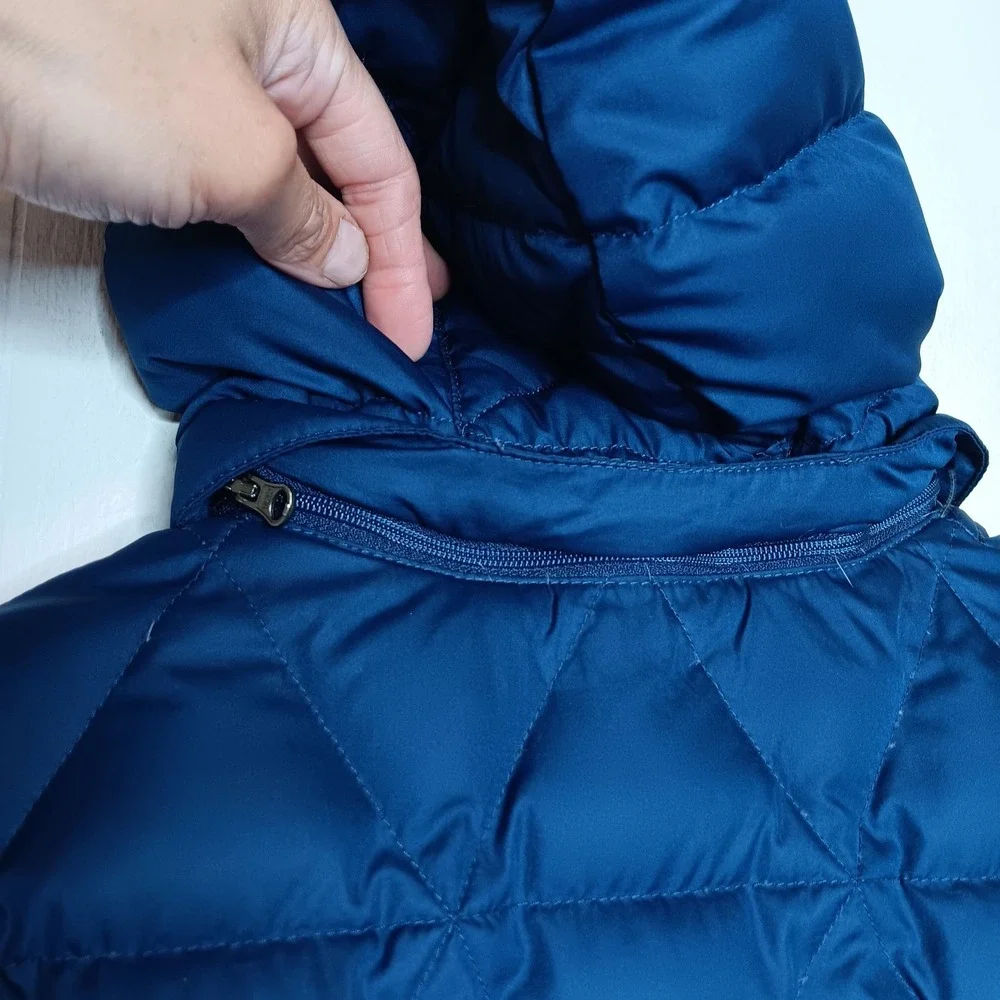 L.L. Bean Down Jacket Girls M 10-12 Pink Blue Colorblock Puffer Hooded Outdoor